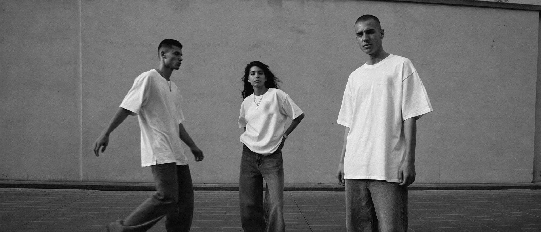 Sense Six tees photographed on the street in Skopje